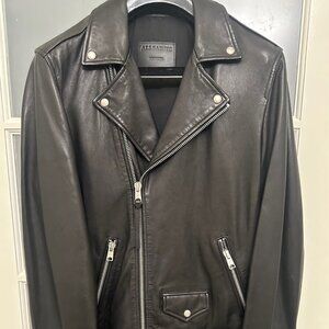 Milo Asymmetric Zip Leather Biker Jacket (Black, size MEDIUM)